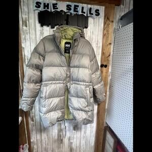 NEW HELLY HANSEN 600 Down‎ Womens XL Hooded Silver Parka Coat Jacket Msrp $350